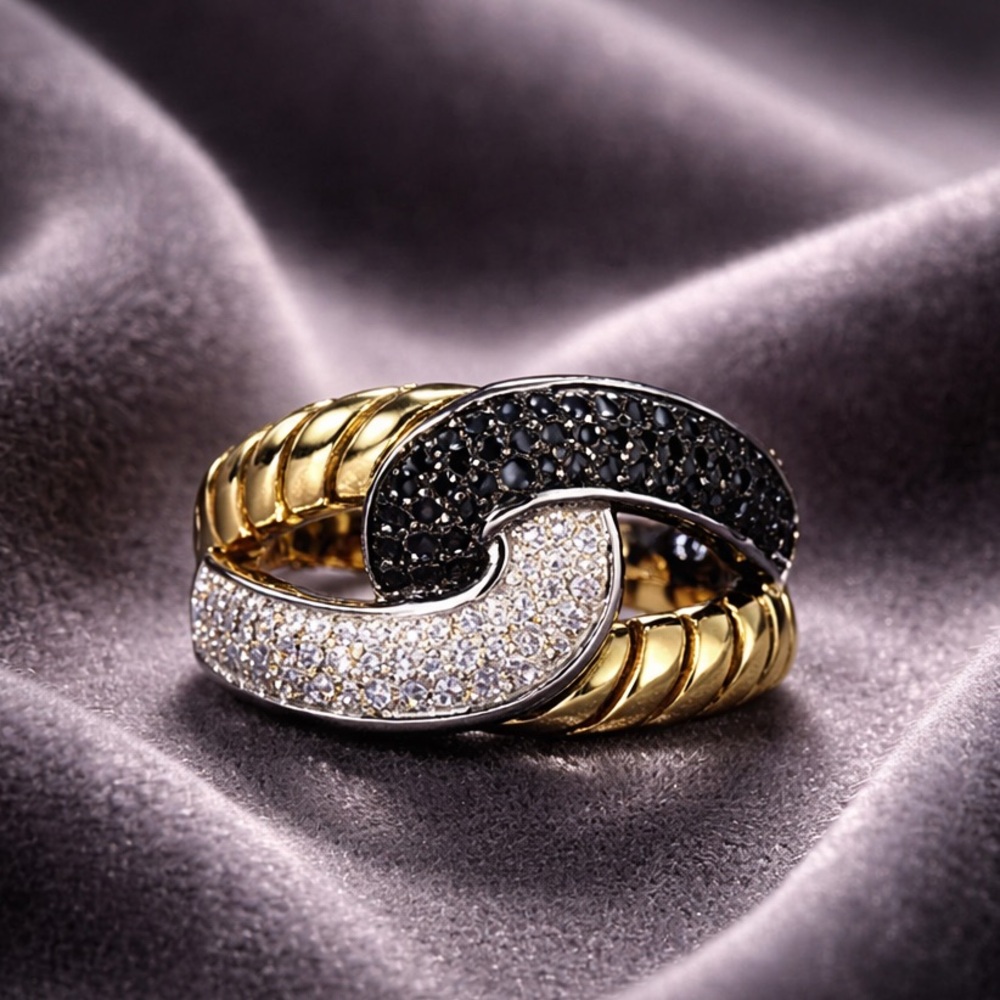 Gold, Silver and Black Interlocking Ring